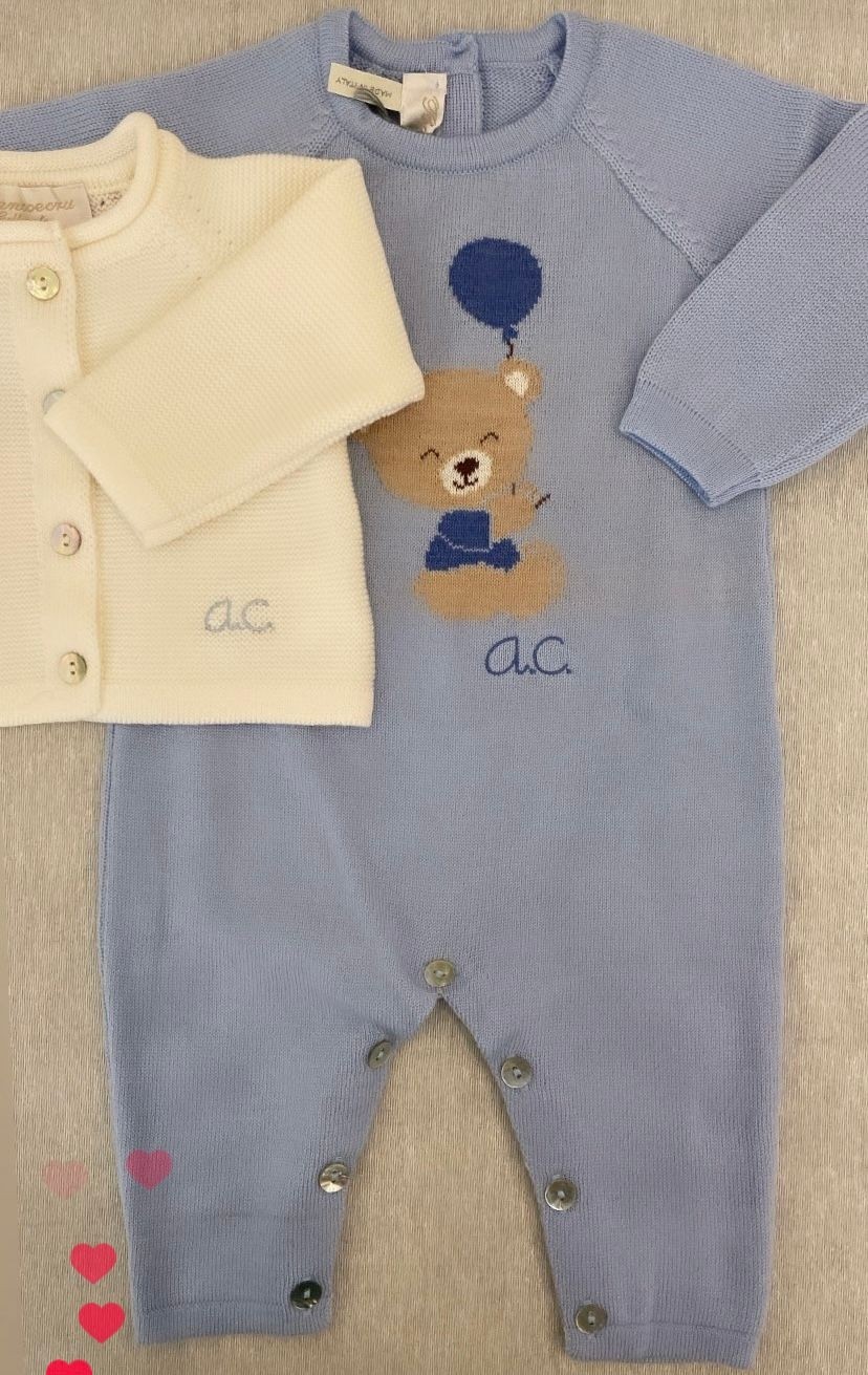 Tutina con orsetto in 100% Lana Merino Extrafine